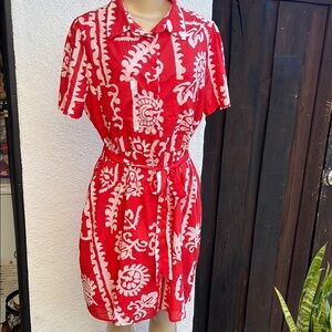 Mango Red and White Patterned Dress